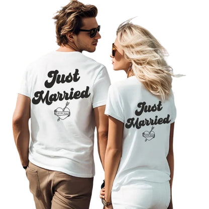 Just Married Custom Date Matching Couple T Shirts, Custom Wedding Matching Shirts For Bride Groom ET0742
