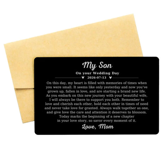 My Son On Your Wedding Day Custom Metal Wallet Card From Mom, Custom Wedding Wallet Card For Son WD0445