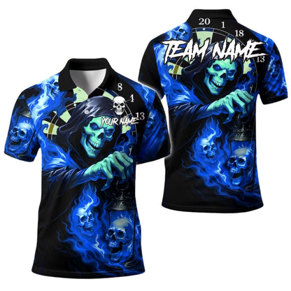 Custom Green Skull Grim Reaper Darts Polo Shirt For Men, Custom Skull Darts Team Shirts DE0079