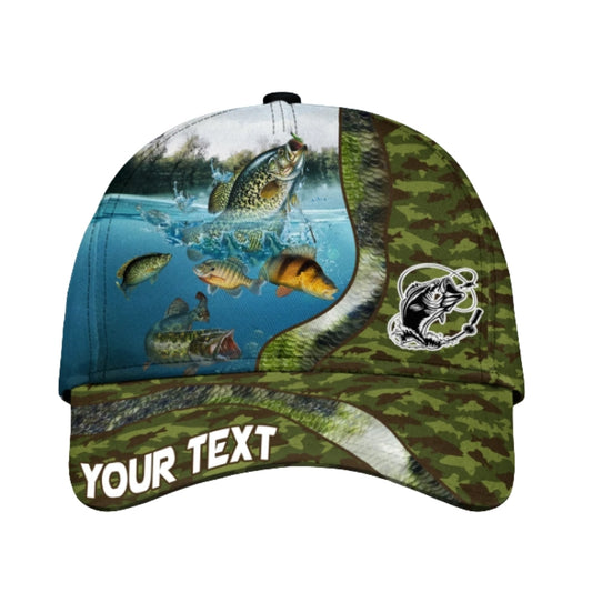 Custom Green Camo Panfish Fishing Baseball Cap, Custom Panfish Fishing 3D Printed Caps CP0376