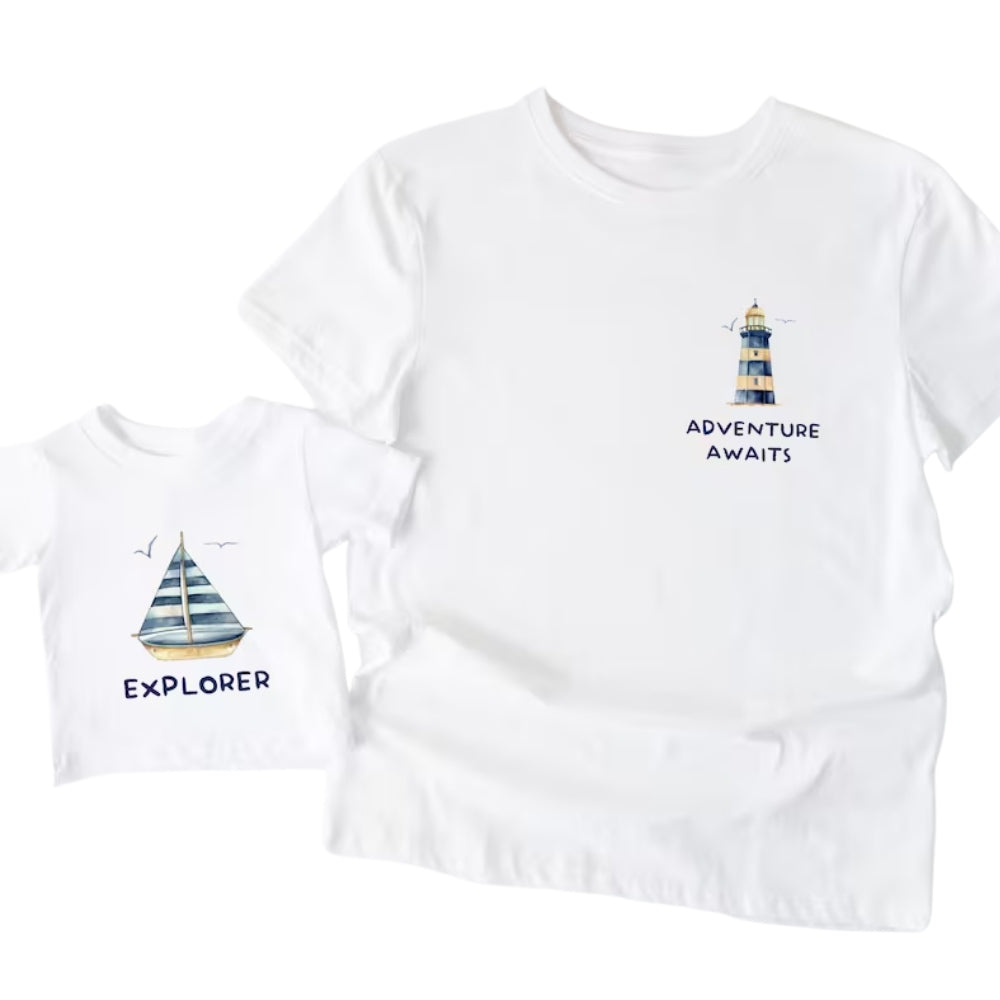 Adventure Awaits Explorer Matching Dad And Son T Shirts, Nautical Father's Day Matching Shirts ET0915