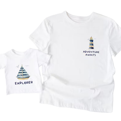 Adventure Awaits Explorer Matching Dad And Son T Shirts, Nautical Father's Day Matching Shirts ET0915