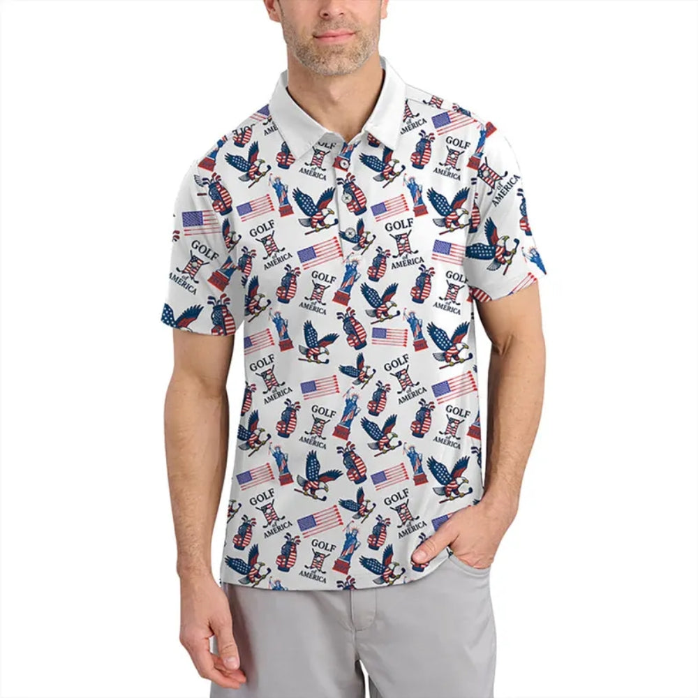Golf of American Flag Golf Polo Shirt Men, Patriotic 4th Of July Golf Shirts GE0355