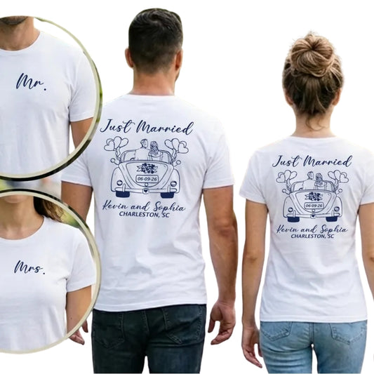 Personalized Just Married Matching Mr And Mrs T Shirts, Custom Wedding Matching Couple Shirts For Honeymoon ET0743