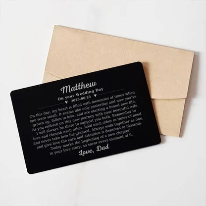 My Son On Your Wedding Day Custom Metal Wallet Card From Mom, Custom Wedding Wallet Card For Son WD0445