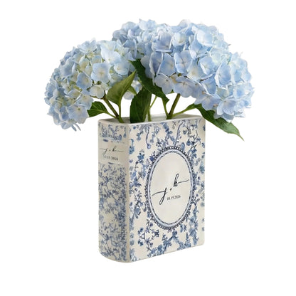 Personalized Toile de Jouy Wedding Ceramic Book Vase, Custom Wedding Bridal Shower Vase WD0053