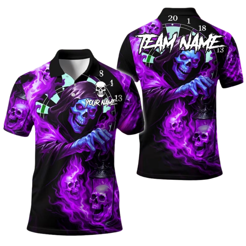 Custom Green Skull Grim Reaper Darts Polo Shirt For Men, Custom Skull Darts Team Shirts DE0079