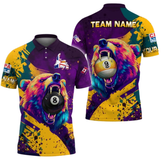 Custom Bear Colorful Men's Billiard Polo Shirt, Custom Bear Billiard Shirts For Team BIZ0302