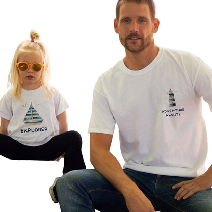 Adventure Awaits Explorer Matching Dad And Son T Shirts, Nautical Father's Day Matching Shirts ET0915