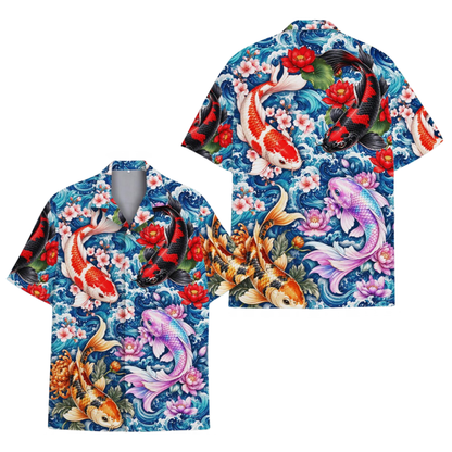 Koi Fish Floral Hawaiian Shirt For Men And Women, Koi Fish Lover Hawaiian Shirt HE0795