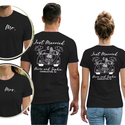 Personalized Just Married Matching Mr And Mrs T Shirts, Custom Wedding Matching Couple Shirts For Honeymoon ET0743