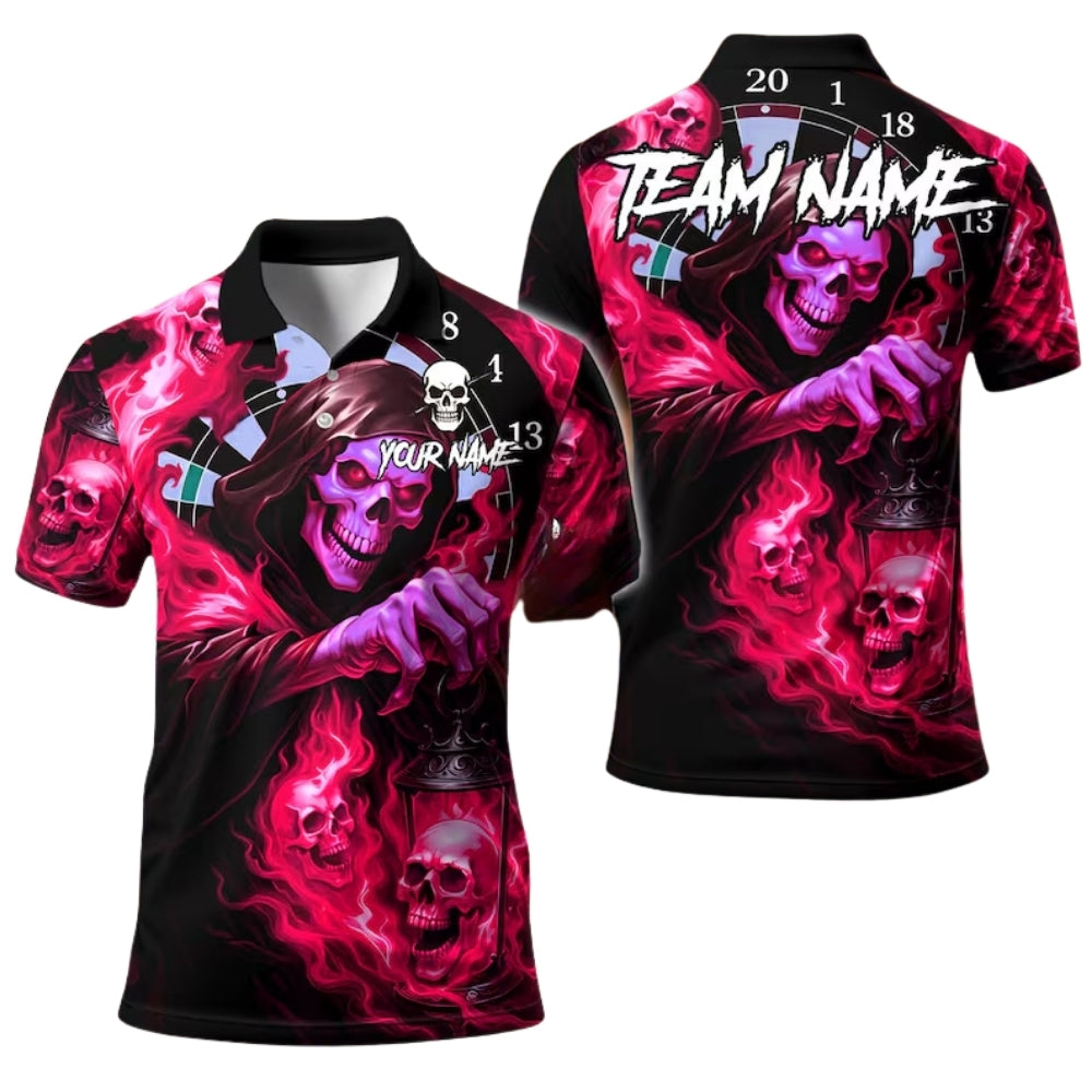 Custom Green Skull Grim Reaper Darts Polo Shirt For Men, Custom Skull Darts Team Shirts DE0079