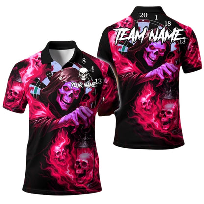 Custom Green Skull Grim Reaper Darts Polo Shirt For Men, Custom Skull Darts Team Shirts DE0079