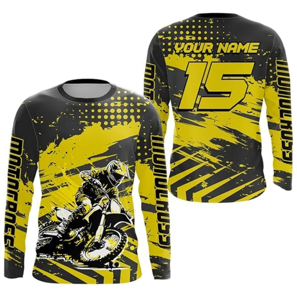 Men's Custom Black And Red MX Long Sleeve Jersey, Custom Motocross Shirts MZ0044