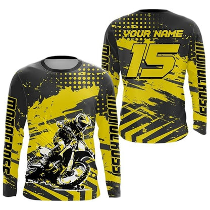 Men's Custom Black And Red MX Long Sleeve Jersey, Custom Motocross Shirts MZ0044