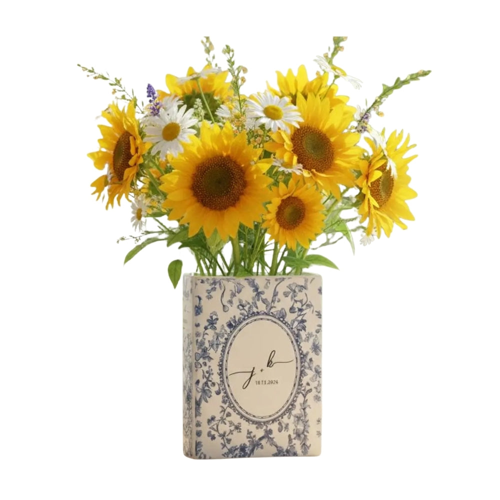 Personalized Toile de Jouy Wedding Ceramic Book Vase, Custom Wedding Bridal Shower Vase WD0053