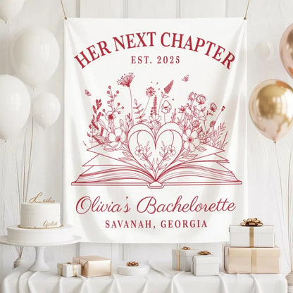 Custom Her Next Chapter Banner For Bachelorette, Custom Bachelorette Party Sign For Book Lover WD0463