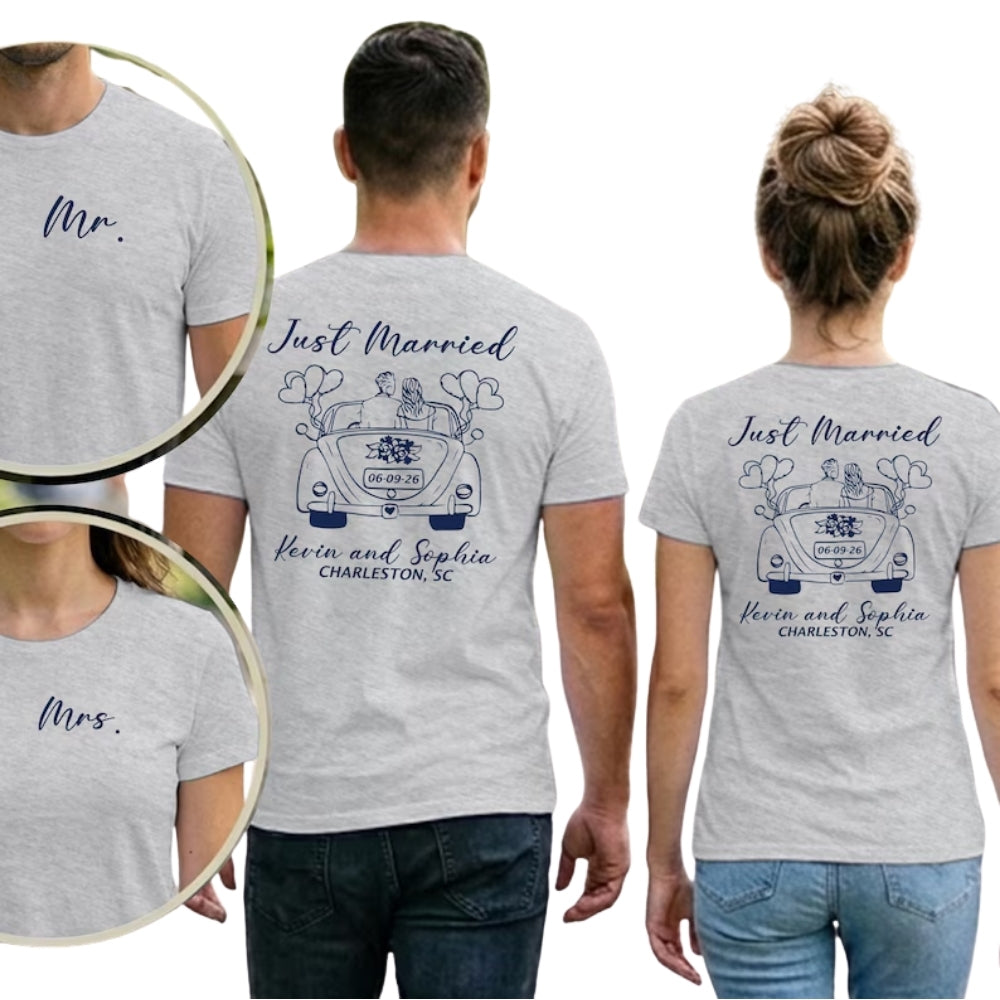 Personalized Just Married Matching Mr And Mrs T Shirts, Custom Wedding Matching Couple Shirts For Honeymoon ET0743