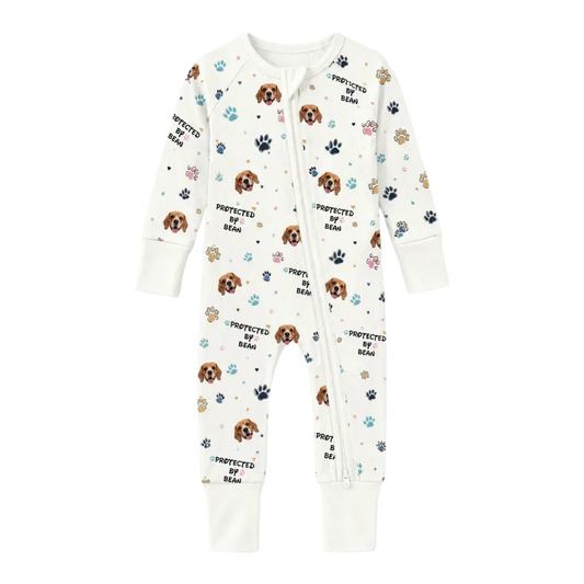Custom Protected By Dog Baby Convertible Zipper Romper, Custom Dog Photo Baby Romper Convertible BB0644