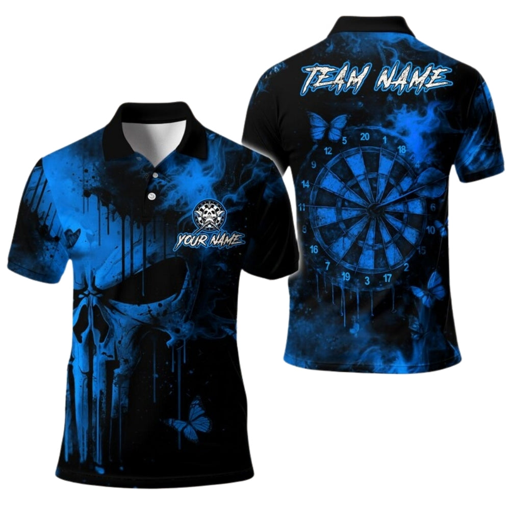 Custom Black And Red Skull Dartboard Men's Polo Shirt, Custom Skull Darts Shirt For Team DE0080