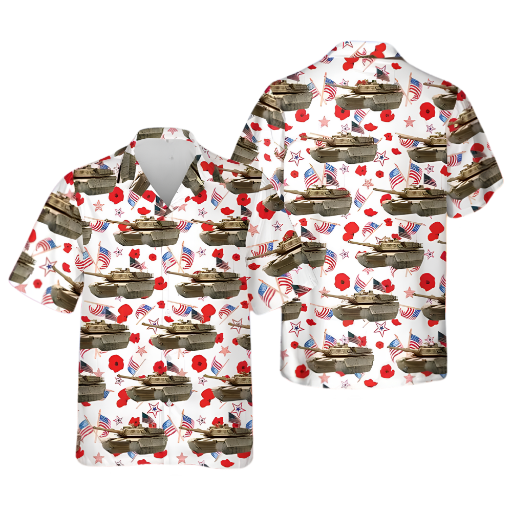 US M1 Abrams Tank Floral USA Flag Hawaiian Shirt For Men, Tank Hawaiian Shirt For Veteran HE0796