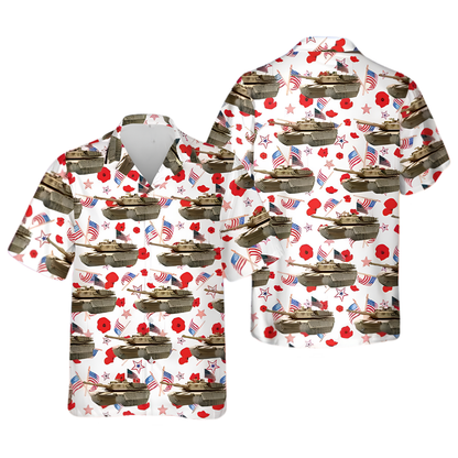 US M1 Abrams Tank Floral USA Flag Hawaiian Shirt For Men, Tank Hawaiian Shirt For Veteran HE0796