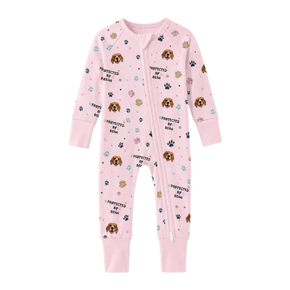 Custom Protected By Dog Baby Convertible Zipper Romper, Custom Dog Photo Baby Romper Convertible BB0644