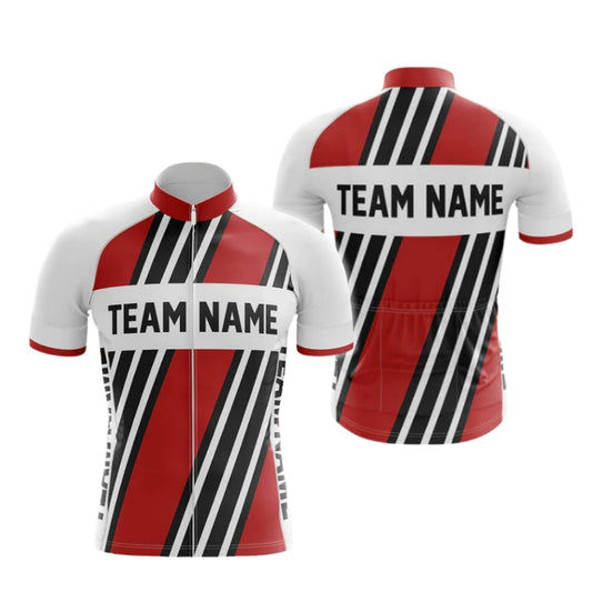 Custom White Black And Red Short Sleeve Cycling Team Jersey Mens, Custom Team Cycling Jerseys CG0519