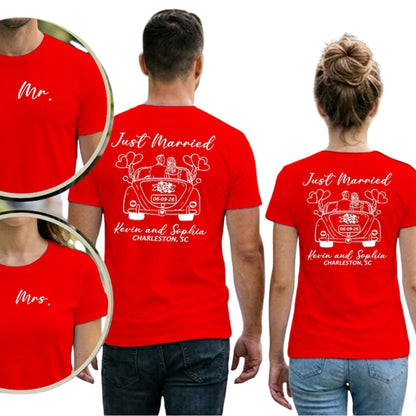 Personalized Just Married Matching Mr And Mrs T Shirts, Custom Wedding Matching Couple Shirts For Honeymoon ET0743