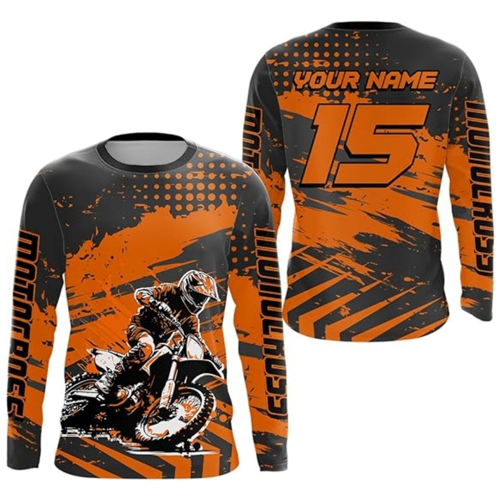 Men's Custom Black And Red MX Long Sleeve Jersey, Custom Motocross Shirts MZ0044