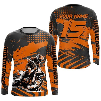 Men's Custom Black And Red MX Long Sleeve Jersey, Custom Motocross Shirts MZ0044