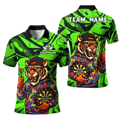 Custom Tiger Graffiti Darts Polo Shirt For Men, Custom Tigder Dart Team Shirt DE0111