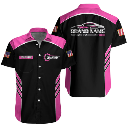 Personalized Racing Team Workwear Button Hawaiian Shirt Men, Custom Mechanic Uniform Shirts For Company HE0379