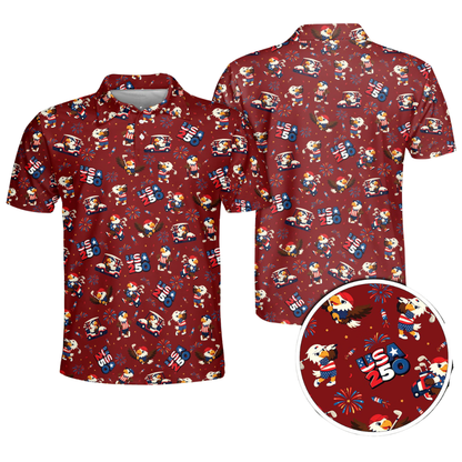 Men's Funny Eagle American Flag Navy Golf Polo Shirts, 4th Of July Eagle Golf Shirts GE0481
