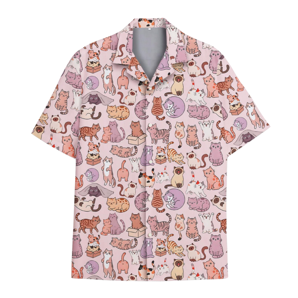 Cute Cat Pink Hawaiian Shirt For Men Women, Cat Lover Hawaiian Shirt HE0530
