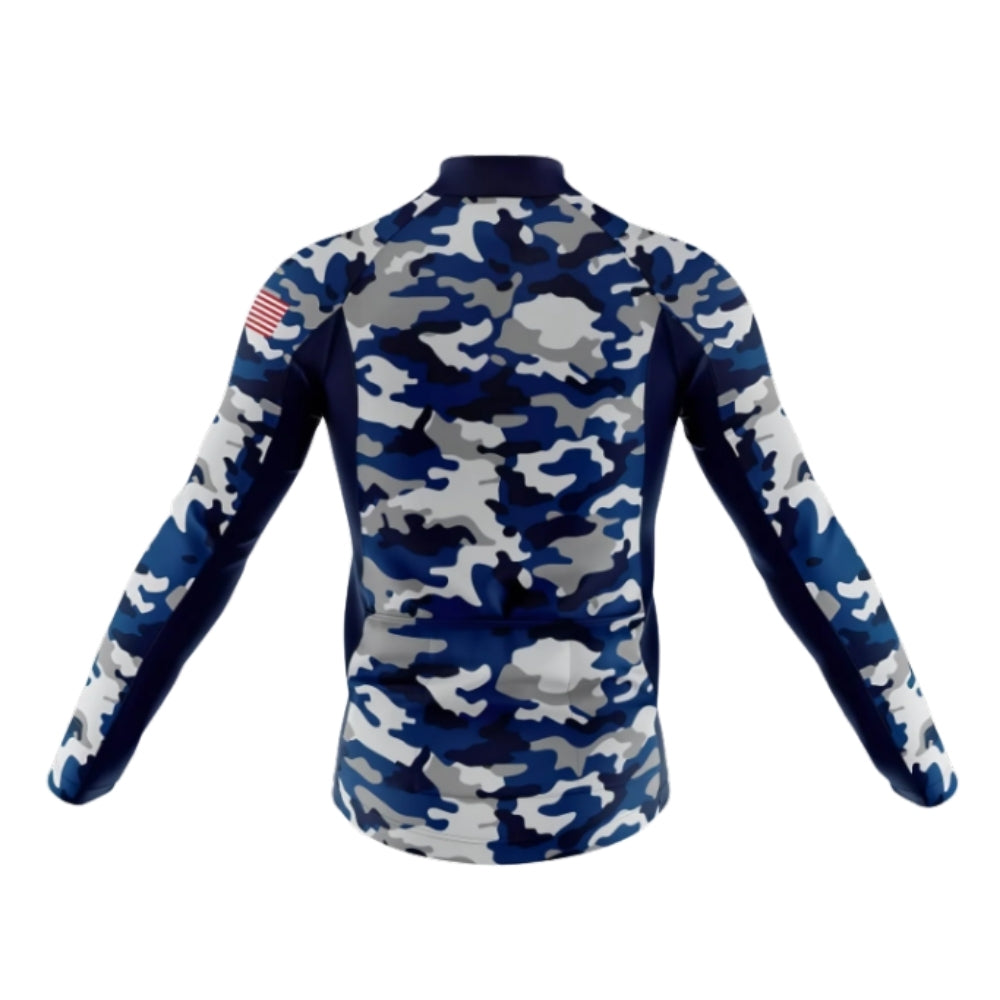 Men's Blue Camo Cycling Long Sleeve Jersey For Men, Camouflage Cycling Jerseys CG0724