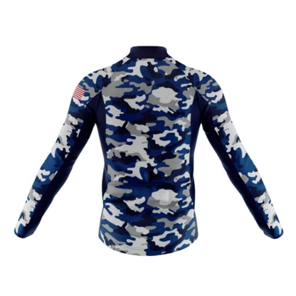 Men's Blue Camo Cycling Long Sleeve Jersey For Men, Camouflage Cycling Jerseys CG0724