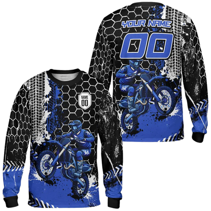 Custom Rider Blue Black Motocross Long Sleeve Mens Jersey, Custom Racing Dirt Bike Jerseys MZ0107
