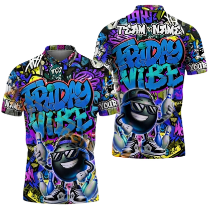 Friday Vibe Custom Funny Bowling Mens Polo Shirt, Custom Graffiti Bowling Team Shirts BZ0657