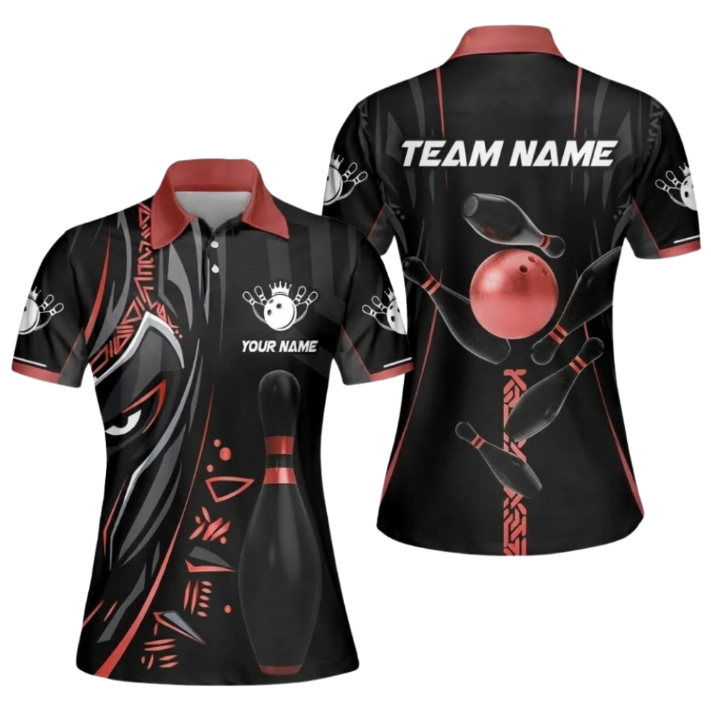 Custom Panther Tribal Women's Bowling Polo Shirt, Custom Tribal Bowling Team Shirt Ladies BZ0925
