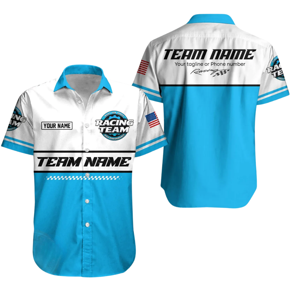 Custom Racing Team Work Hawaiian Shirt Mens, Personalized Mechanic Racing Uniforms HE0680