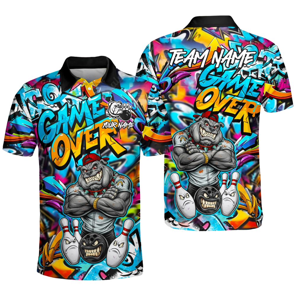 Custom Bulldog Graffiti Bowling Mens Polo Shirt, Custom Bulldog Bowling Team Shirts BZ0521