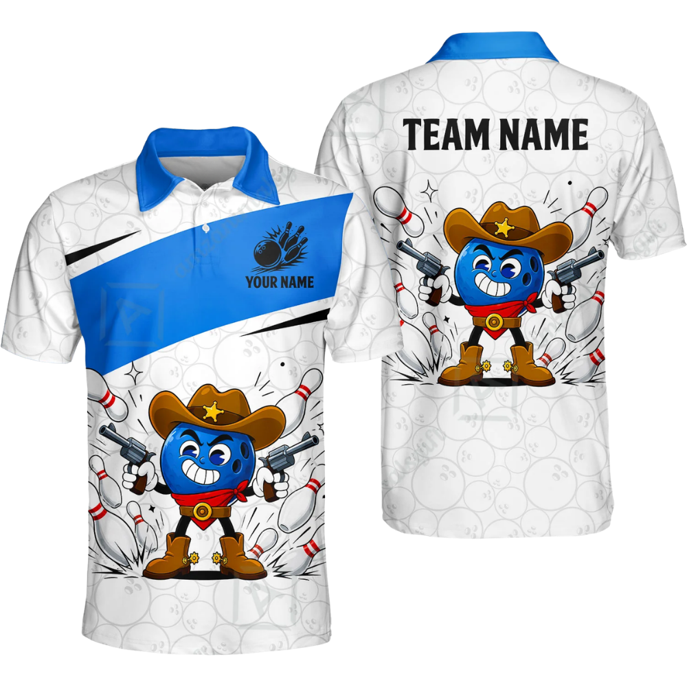 Custom Cowboy Ball Bowling Polo Shirt For Men, Custom Western Bowling Shirts Team BZ0776