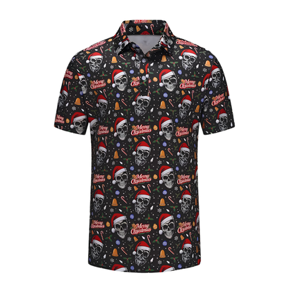 Merry Christmas Black Skull  Golf Polo Shirt For Men, Christmas Skull Golf Shirts GZ0440