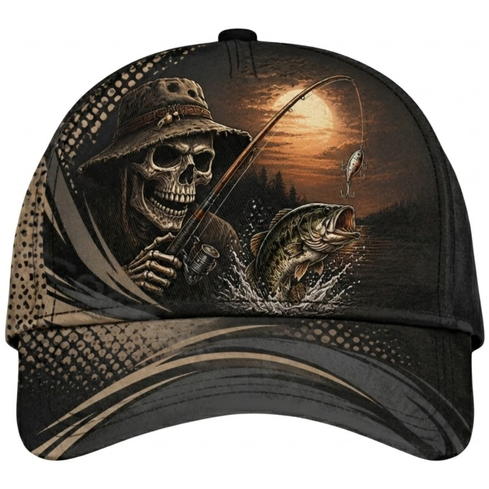 Custom Skeleton Fishing Baseball 3D Cap, Custom Skull Hat For Fisherman CP0636