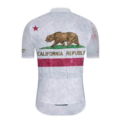 California Republic Men's White Cycling Short Sleeve Jerseys, California Cycling Jerseys CZ0023