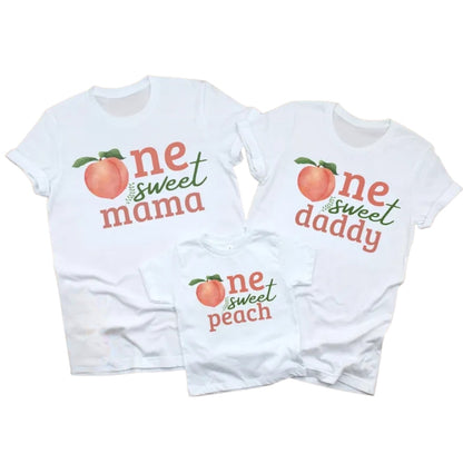 One Sweet Peach Custom Matching 1st Birthday Family T-Shirts, Custom Peach First Birthday Family Shirts ET0363