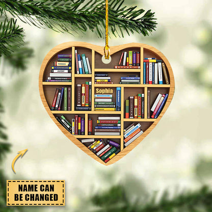 Personalized Bookshelf Heart Ornament, Book Ornament, Gift For Book Lover OO1609