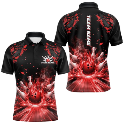 Custom Purple Flaming Bowling Polo Shirt For Men, Custom Flame Bowling Team Shirts BZ0677