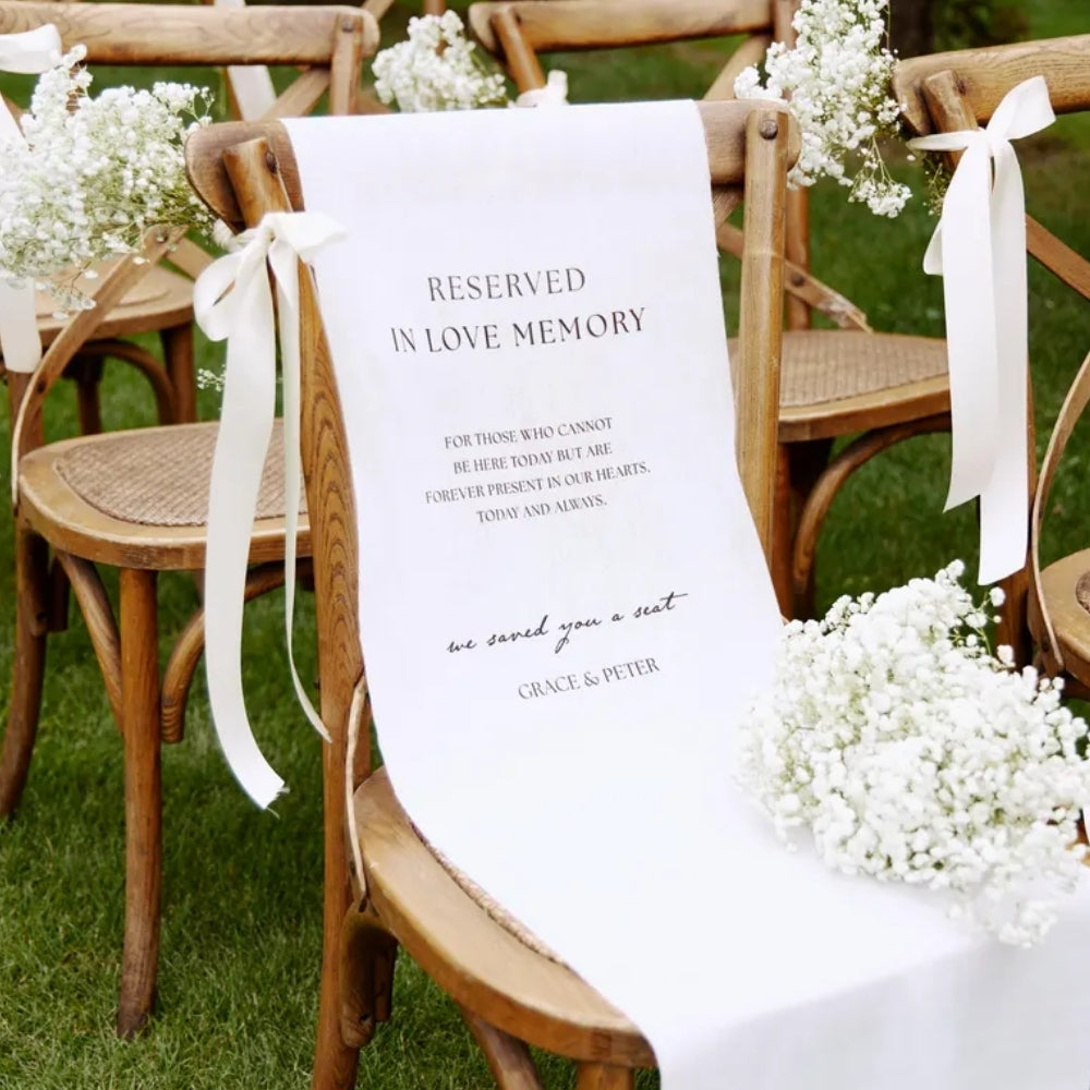 Personalized Reserved In Love Memory Wedding Chair Sign, Custom Memorial Chair Banner For Wedding WD0330